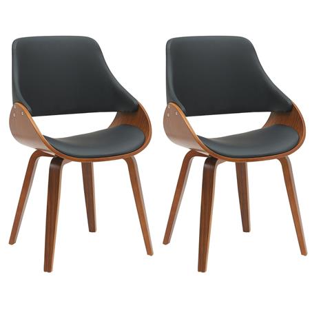 Lot de 2 Chaises Visiteur NESKA CUIR, Design Moderne, Structure en Bois couleur Noyer, Noir