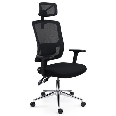Chaise de Bureau MISTIC, Appui-tête, Utilisation Intensive 8h, Dossier Réglable, Support Lombaire, en Tissu et Maille, Noir