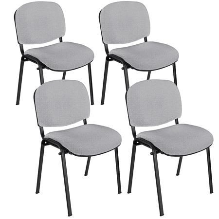 Lot de 4 Chaises Visiteur MOBY TISSU, Très Confortable, Piétement Noir, en Tissu, Gris