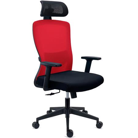 Chaise de Bureau NOTE PRO, Appui-tête, Utilisation Intensive de 8h, Support Lombaire Réglable, en Tissu et Maille Respirable, Rouge