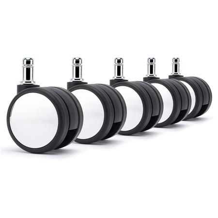 5x Roulettes H2 11x60mm, pour Sols Moquettés, Détails Chromés, Plastique, Noir