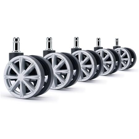 5x Roulettes H4 11x60mm, pour Sols Moquettés, Design Sportif, en Plastique, Gris