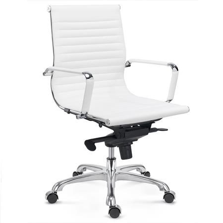 Chaise de Bureau DORIS, Dossier de Taille Intermédiaire, Structure Métallique Chromée, Blanc