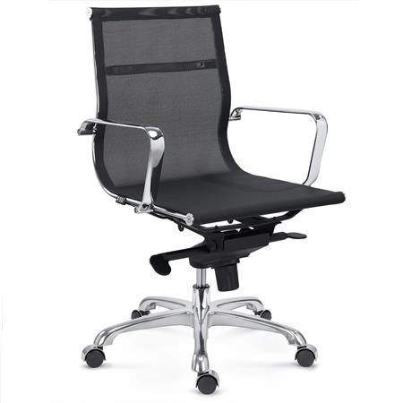 Chaise de Bureau DOMI, Dossier de Taille Intermédiaire, Structure Métallique Chromée, En Maille, Noir