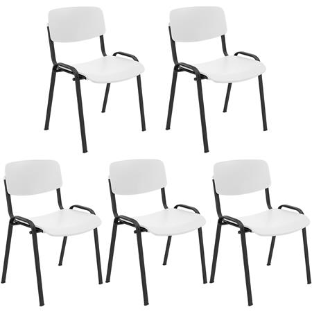 Lot de 5 Chaises Visiteur MILKA, Élégantes et Polyvalentes, Empilables, Piètement Noir, Blanc