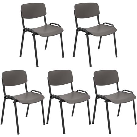 Lot de 5 Chaises Visiteur MILKA, Élégantes et Polyvalentes, Empilables, Piètement Noir, Gris