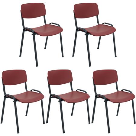 Lot de 5 Chaises Visiteur MILKA, Élégantes et Polyvalentes, Empilables, Piètement Noir, Bordeaux