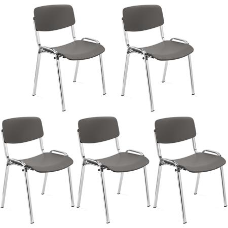 Lot de 5 Chaises Visiteur MILKA, Élégantes et Polyvalentes, Empilables, Piètement Chromé, Gris