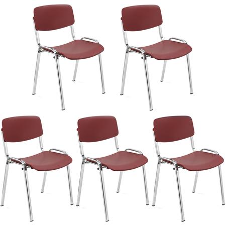 Lot de 5 Chaises Visiteur MILKA, Élégantes et Polyvalentes, Empilables, Piètement Chromé, Bordeaux