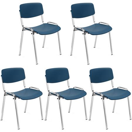 Lot de 5 Chaises Visiteur MILKA, Élégantes et Polyvalentes, Empilables, Piètement Chromé, Bleu
