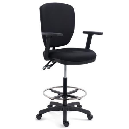 Tabouret de Travail TRADE, Dossier et Repose-pieds Réglables, Tissu, Noir