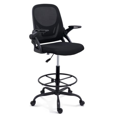 Tabouret de travail TASK, Accoudoirs Rabattables, Repose-pieds Réglable, En Tissu, Noir