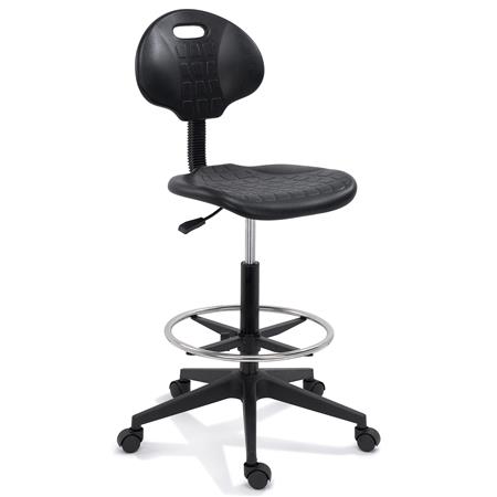 Tabouret de Travail CORE, Accoudoirs Rabattables, Repose-pieds Réglable, Noir