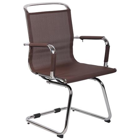 Chaise Visiteur GOUDA V, Maille Respirante, Structure Chromée, Marron