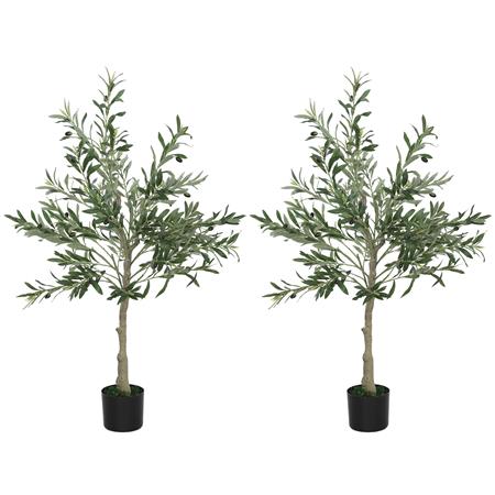 Lot de 2 Plantes de Bureau ECOA, Hauteur 120cm, Olivier Artificiel, Pot Inclus