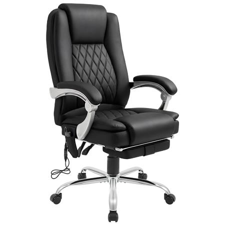 Fauteuil de bureau CABUYA, Repose-pieds Extensible, Fonction Massage, Cuir, Noir