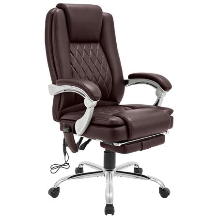 Fauteuil de bureau CABUYA, Repose-pieds Extensible, Fonction Massage, Cuir, Marron