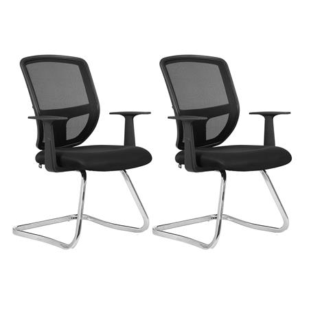 Lot de 2 Chaises Visiteur Ergonomique DINAMIC V, Accoudoirs, Piétement Métallique, Noir