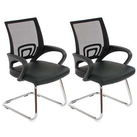 Lot de 2 Chaises Visiteur Ergonomiques SÉOUL NET, très commodes, en Maille et Cuir, Noir