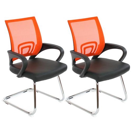 Lot de 2 Chaises Visiteur Ergonomiques SÉOUL NET, très commodes, en Maille et Cuir, Orange