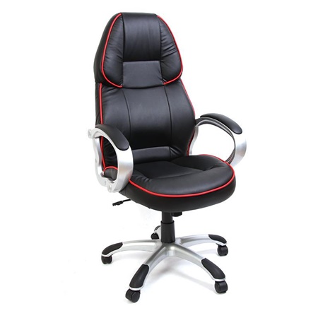 Fauteuil Gamer MIRANDA, Mécanisme Basculant, avec contours en rouge, Cuir, Noir