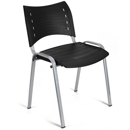 Chaise visiteur ELVA, empilable et très pratique, grande qualité, Noir et Piétement Gris