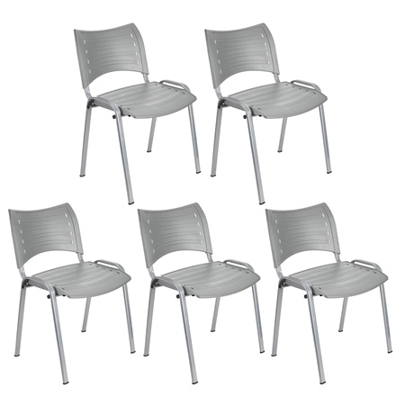 Lot de 5 chaises visiteur ELVA, empilables et très pratiques, grande qualité, Gris et Piétement Gris