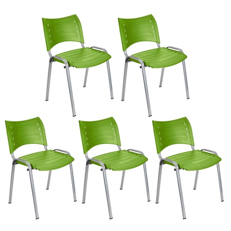 Lot de 5 chaises visiteur ELVA, empilables et très pratiques, grande qualité, Vert et Piétement Gris
