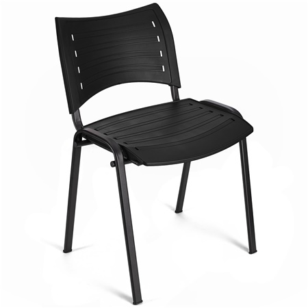 Chaise visiteur ELVA, empilable et très pratique, grande qualité, Noir et Piétement Noir