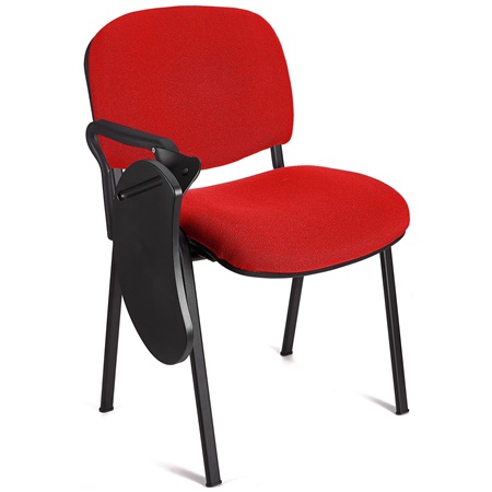 Chaise visiteur MOBY avec TABLETTE écritoire rabattable, Prix incroyable! Rouge et Piétement Noir