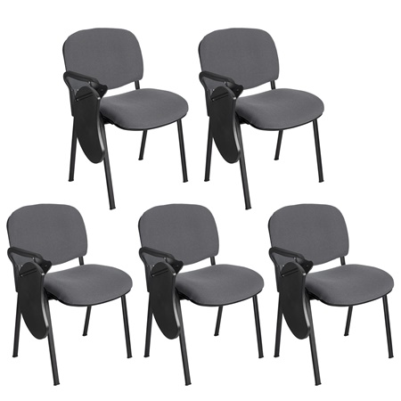 Lot de 5 Chaises Visiteur MOBY avec TABLETTE écritoire rabattable, Prix incroyable! Gris et Piétement Noir