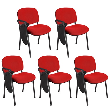 Lot de 5 Chaises Visiteur MOBY avec TABLETTE écritoire rabattable, Prix incroyable! Rouge et Piétement Noir