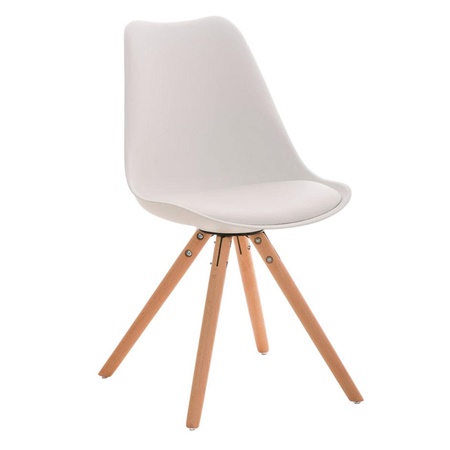 Chaise design / Visiteur ALMA très exclusive, structure en bois couleur hêtre et cuir, blanc