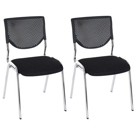 Lot de 2 Chaises Visiteur NAPOLI, Fonctionnelles et Commodes, Structure Métallique, Noir et Piétement Chromé