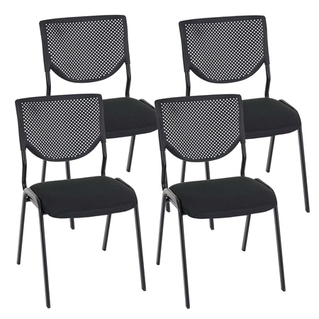 Lot de 4 Chaises Visiteur NAPOLI, Fonctionnelles et Commodes, Structure Métallique, Noir et Piétement Noir