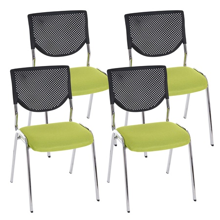 Lot de 4 Chaises Visiteur NAPOLI, Fonctionnelles et Commodes, Structure Métallique, Vert et Piétement Chromé