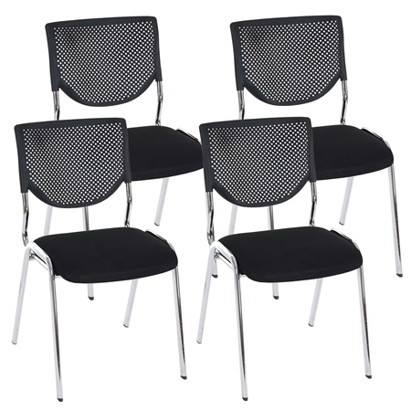 Lot de 4 Chaises Visiteur NAPOLI, Fonctionnelles et Commodes, Structure Métallique, Noir et Piétement Chromé