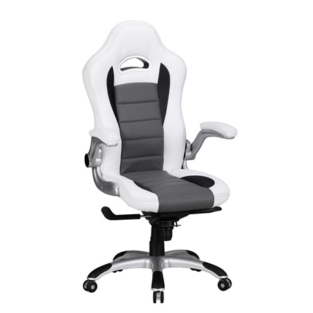 Chaise de bureau NORIS, Design Gamer, Utilisation 8h, en Cuir, Blanc
