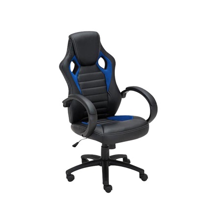 Fauteuil Gamer ASCARI, Design Sportif et Grand Confort, Cuir et Tissu, Noir et Bleu