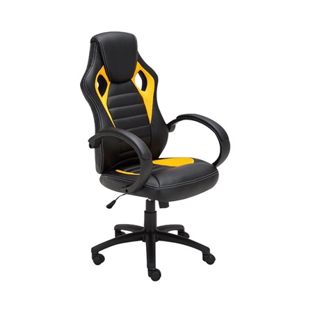 Fauteuil Gamer ASCARI, Design Sportif et Grand Confort, Cuir et Tissu, Noir et Jaune