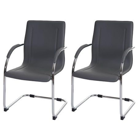 Lot de 2 Chaises Conférence ZEUS, Structure métallique, Design exclusif et Revêtement en Cuir, Gris