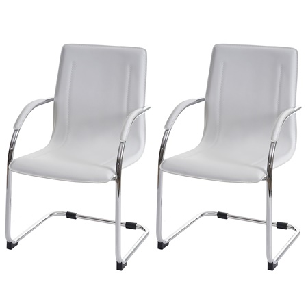 Lot de 2 Chaises Conférence ZEUS, Structure métallique, Design exclusif et Revêtement en Cuir, Blanc