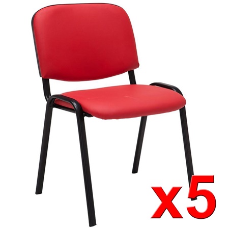 Lot de 5 chaises visiteur MOBY CUIR, Commode et Pratique, Prix Incroyable, Rouge et Piétement Noir