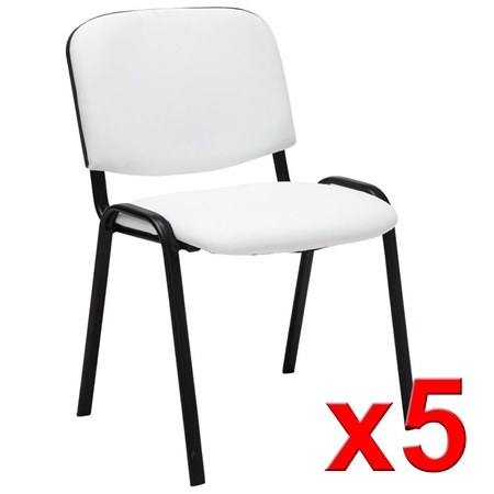 Lot de 5 chaises visiteur MOBY CUIR, Commode et Pratique, Prix Incroyable, Blanc et Piétement Noir