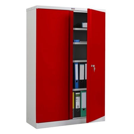 Meuble Classeur CARIN 2 PORTES, 140x92x37cm, en Acier, Rouge