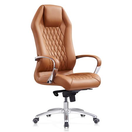 Fauteuil Ergonomique BATURA, Design Magnifique, Revêtement en Cuir Authentique, Marron Clair