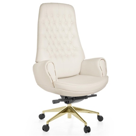 Fauteuil de direction Haut de gamme CERVIN, Grande Exclusivité et Qualité, Très confortable, en Cuir authentique, Blanc