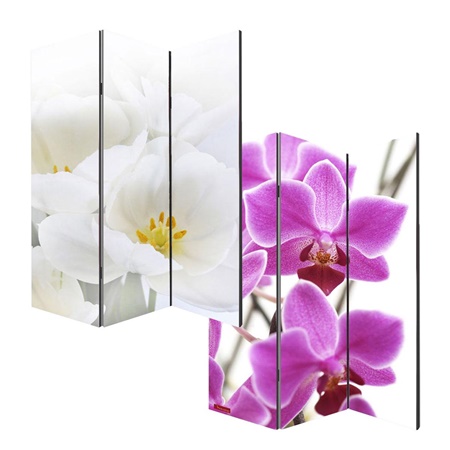 Paravent 3 panneaux VINTAGE ORCHIDEES, 180x120x2,5cm, Structure en Bois