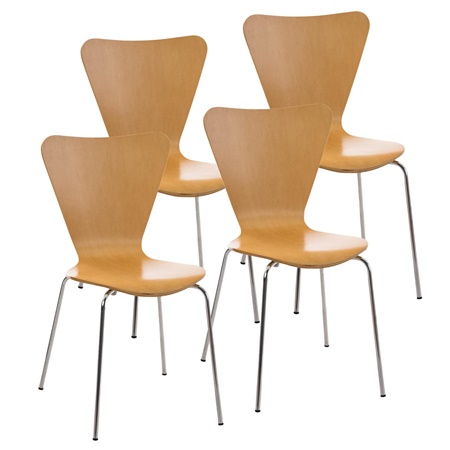 Lot de 4 Chaises visiteur HERCULE, Structure Métallique, Empilables, Marron Hêtre