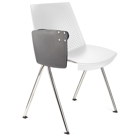 Chaise visiteur ENZO AVEC TABLETTE, Commode et Pratique, Empilable, Blanc